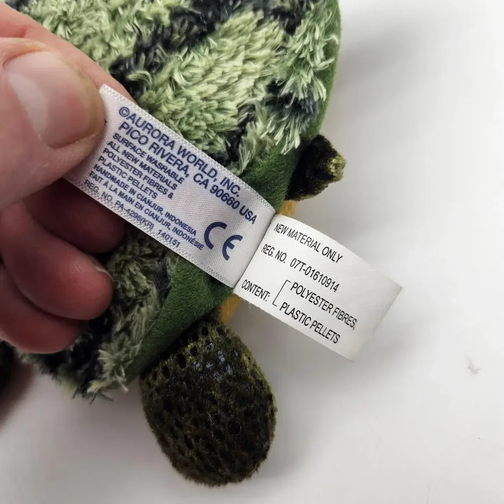 Aurora World Sea Turtle Plush Stuffed‎ Animal Green Beanie Soft Toy Small Kids